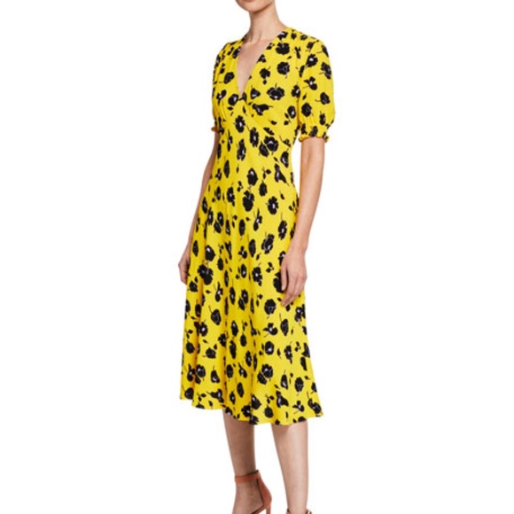 DIANE FURSTENBERG Jemma yellow V-Neck Floral-Print Dress - Picture 1 of 2